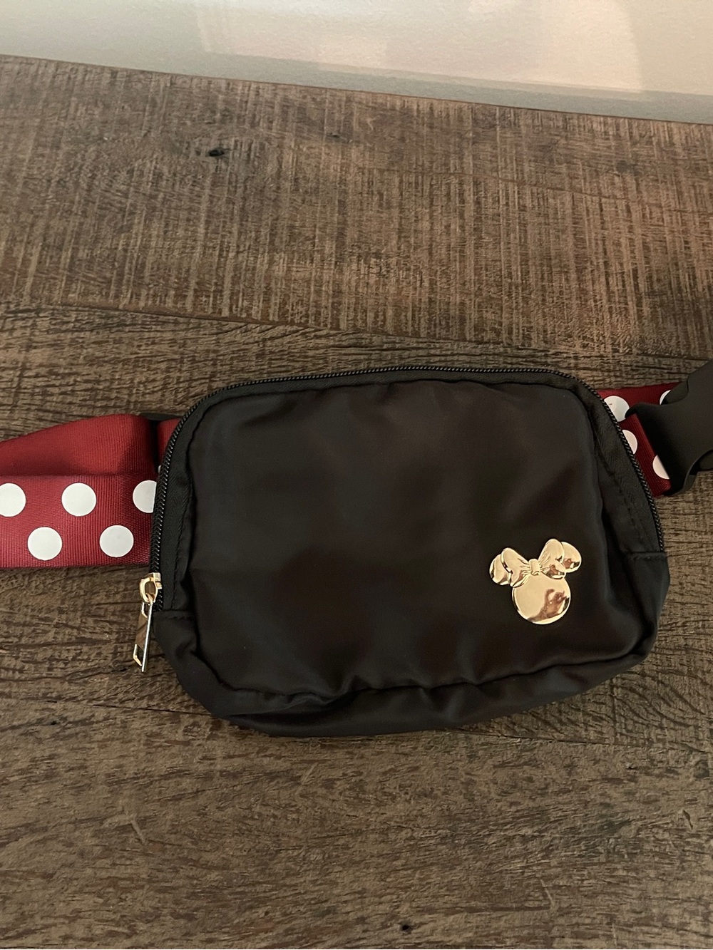 Disney-Black Minnie Mouse Belt Bag with Red Polka Dot Strap-Like new
